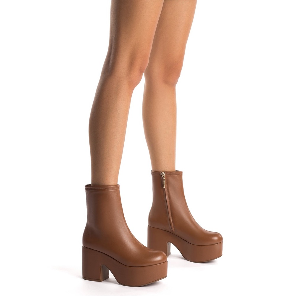 New Larroude Anthropologie Miso Platform Boot In Caramel Stretch Leather sz 10